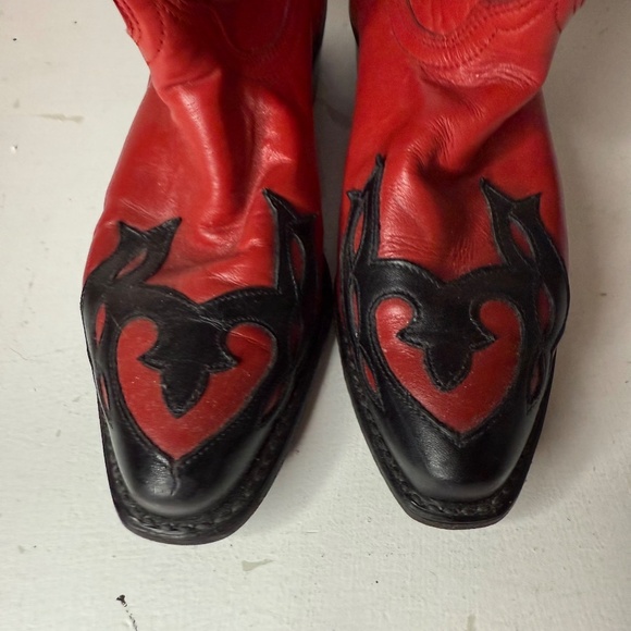 ACME Rare Vintage Red Black Shorty Cowgirl Cowboy Western Boots Women’s Size 7.5 - Picture 6 of 9